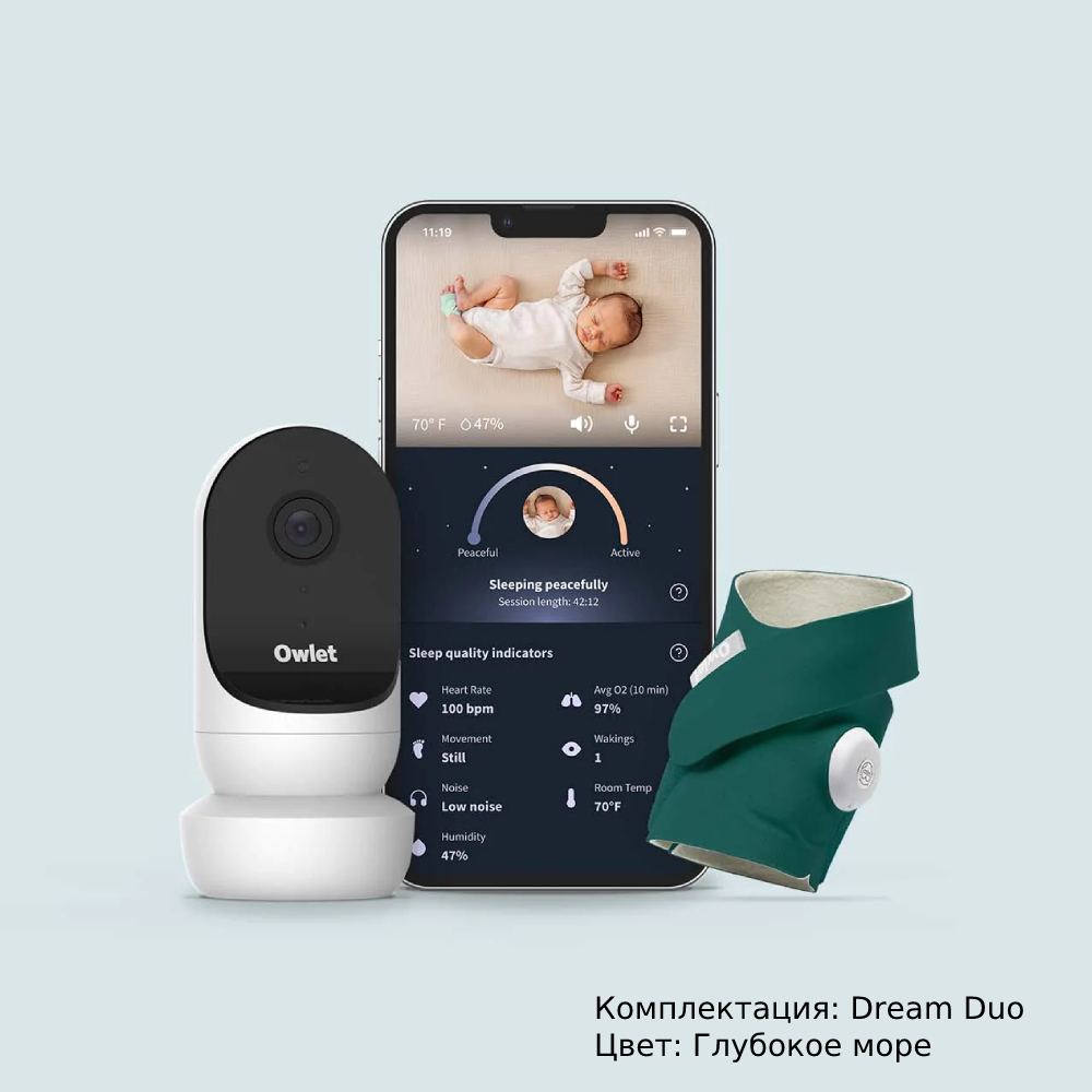 Комплект из умного носка и видеоняни для младенцев. Owlet Dream Duo 2  купить в Москве по приятной цене